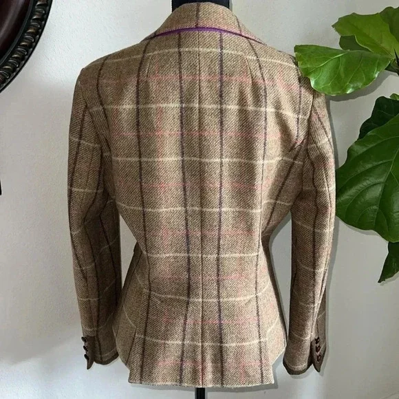 Boden Women’s 100% Wool British Tweed Tan Brown Plaid Blazer Jacket Coat Size 10 - Picture 3 of 16